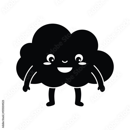 Cute Happy Cloud Cartoon Character Black Silhouette Vector Illustration Clipart PNG Emoji Funny Smiling Cloud photo