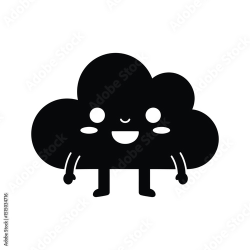 Cute Happy Cloud Character Cartoon Black Silhouette Kawaii Cloud Icon  Smiling Cloud Illustration Vector Graphic photo