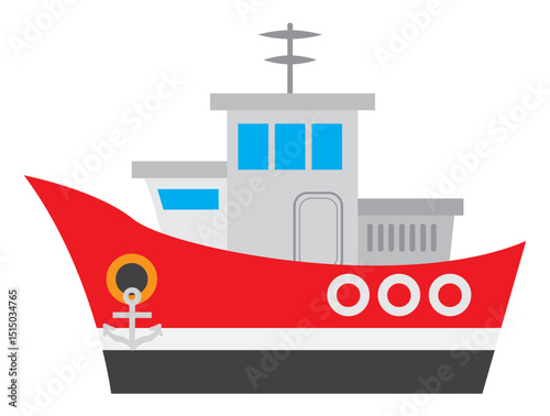 Red and gray fishing boat icon illustration