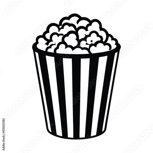 A black and white drawing Popcorn Bucket with Fluffy snacks, Vector Design, art illustration, silhouette
