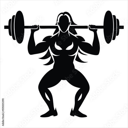 Isolated Silhouette of Woman Lifting Barbell, Weight Training