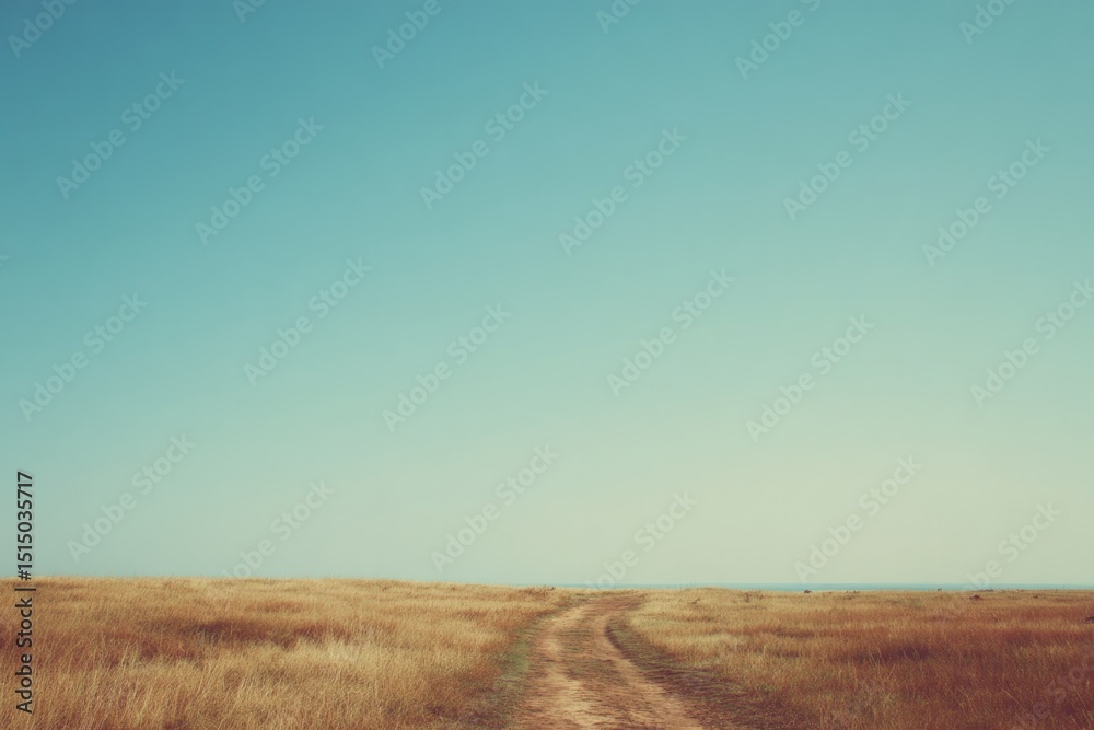Fototapeta premium tranquil path through open field perfect for walking under vast clear sky minimalistic with ample copy space
