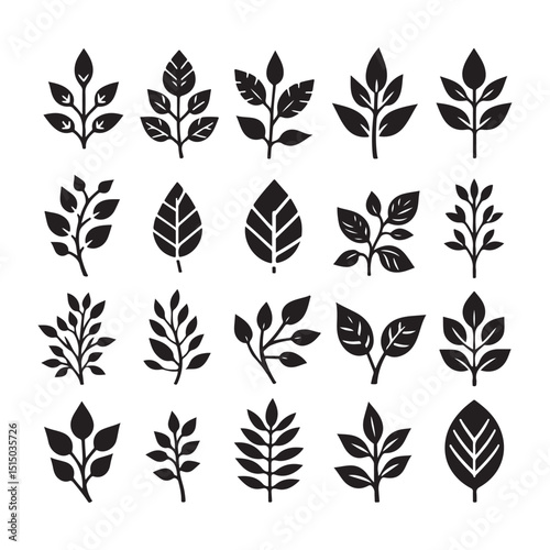 Botanical Leaf Silhouette Vector Icons Set