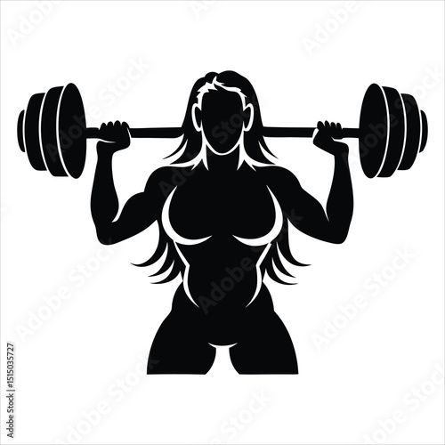 Isolated Silhouette of Woman Lifting Barbell, Weight Training