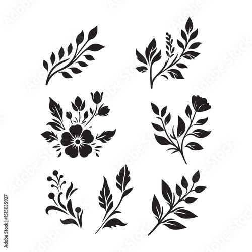 Floral Plant Branch Leaf Silhouette Vector Set