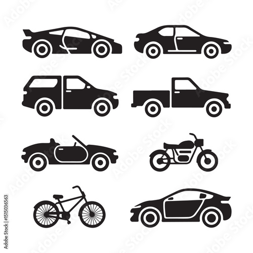 Vehicle Car Transport Mode Silhouette Vector Set