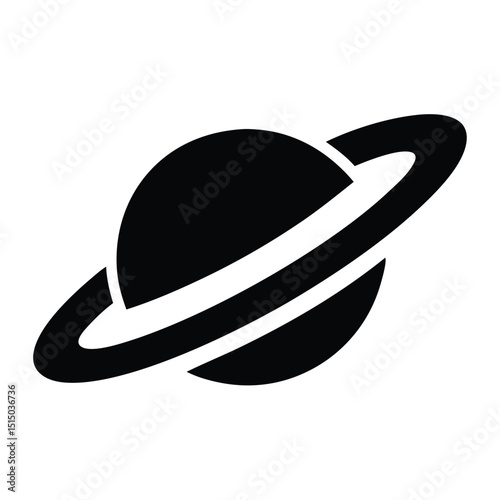 A black and white drawing  planet with a ring in space, Vector Design, art illustration, silhouette