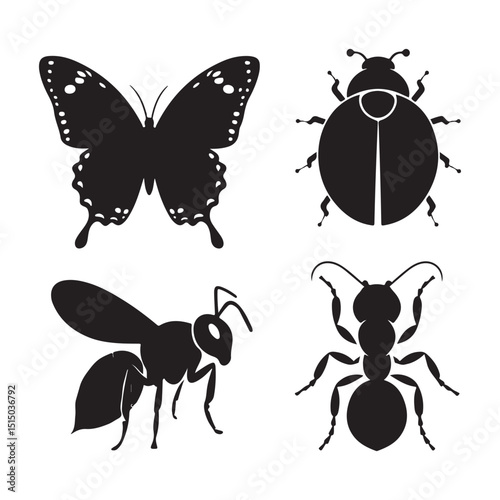 Insect Silhouette Vector Icons Set