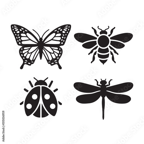 Insect Silhouette Vector Icons Set