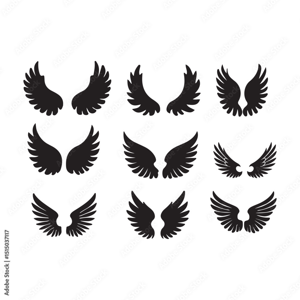 Monochrome Wings Silhouette Vector Icons Set Monochrome Wings Silhouette Vector Icons Set