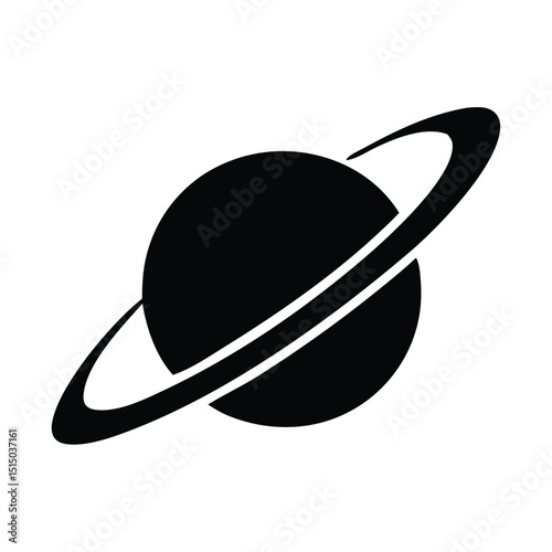 A black and white drawing  planet with a ring in space, Vector Design, art illustration, silhouette