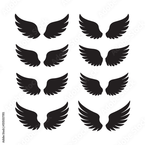 Monochrome Wings Silhouette Vector Icons Set