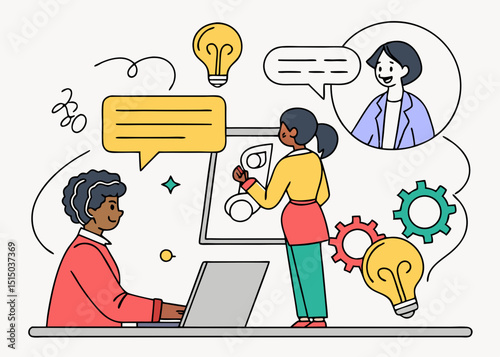 Create A Modern Vector Illustration Showing Remote Idea Exchange