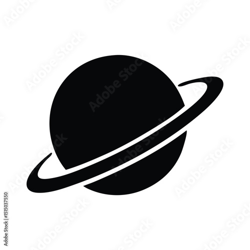 A black and white drawing  planet with a ring in space, Vector Design, art illustration, silhouette
