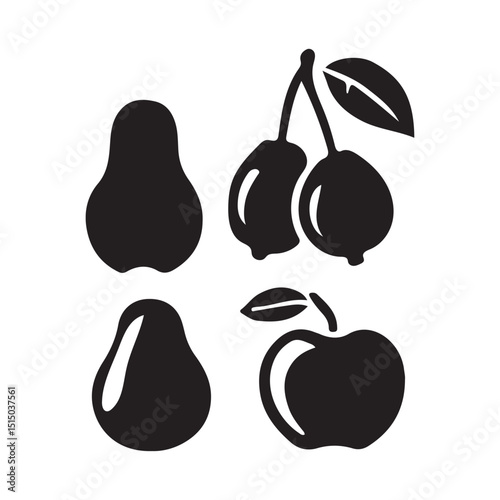 Assorted Fruit Silhouette Vector Icons Set