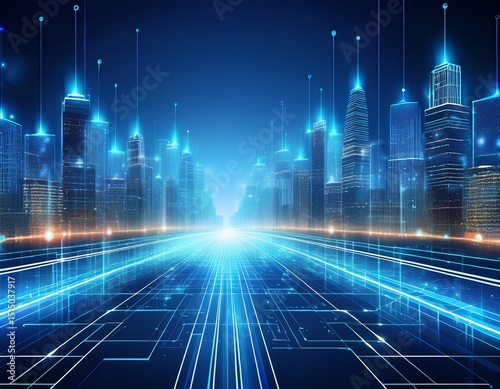 smart city with polygon pattern and speed line light business theme simple blue
