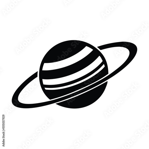 A black and white drawing  planet with a ring in space, Vector Design, art illustration, silhouette