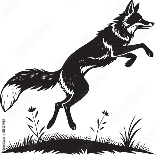 Vector illustration of running wild wolf and fox silhouettes with horse and pony designs