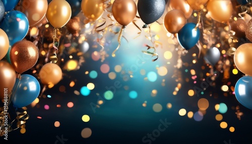party background with lights confetti balloons and serpentine