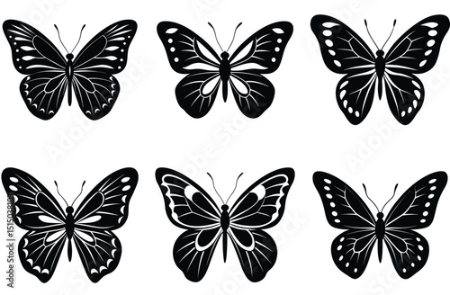 A beautiful collection of vector butterflies in various colors and silhouettes, perfect for nature-inspired designs or illustrations