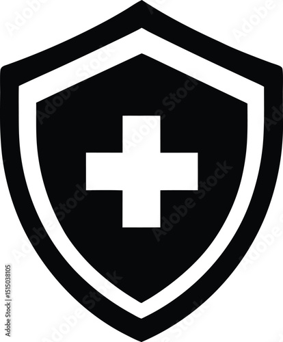 medical, hospital, clinic, health care insurance, medical shield silhouette, outline vector icon illustration design