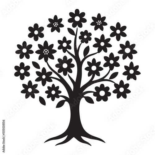 Stylized Blossom Tree Silhouette Vector Art