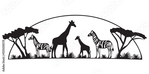 A wild horse silhouette or a cartoon camel in the desert with a sunset sky vector illustration