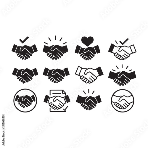 Handshake Agreement and Partnership Vector Icons Set