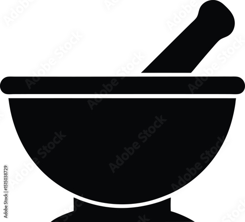 mortar and pestle medicine grinding bowl silhouette vector icon illustration design for chemistry, pharmacy, tool, herb