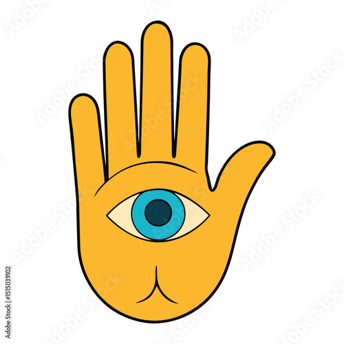An open hand with an eye on the palm symbolizes protection, intuition, and spiritual awareness, often associated with the Hamsa or Hand of Fatima in various cultures.
