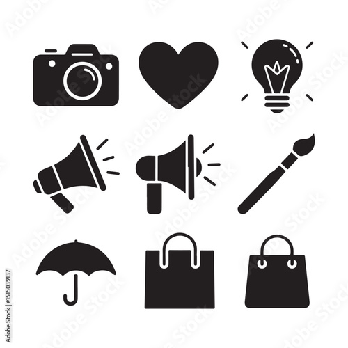 Universal Media, Social, Creative, and Shopping Vector Icons Set