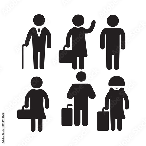 Human Figures Icon Set for Travel, Migration, and People Movement