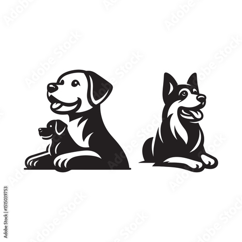 Cute Dog Pet Animal Silhouette Vector Art Icons Set