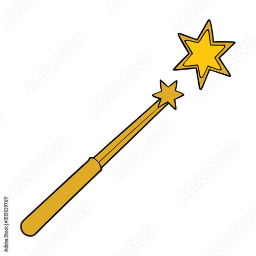 A glowing yellow magic stick sparkles with tiny stars, radiating mystical energy and enchanting charm—perfect for casting spells or adding a touch of fantasy.

