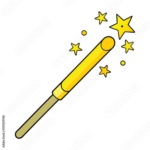 A glowing yellow magic stick sparkles with tiny stars, radiating mystical energy and enchanting charm—perfect for casting spells or adding a touch of fantasy.
