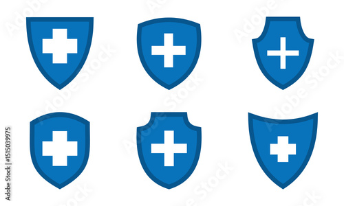 Blue shield with a medical cross on white background