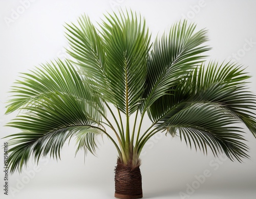 lush green palm tree with elegant fronds against a light background