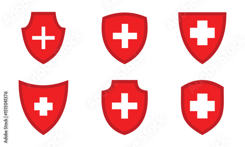 Medical Shield Logo Design. Health protection shield logo designs for medical clinic service. Medical shield icon.
