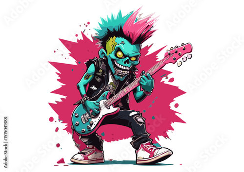 Zombie Punk Rocker Playing Electric Guitar  A Vibrant Illustration of Undead Music
