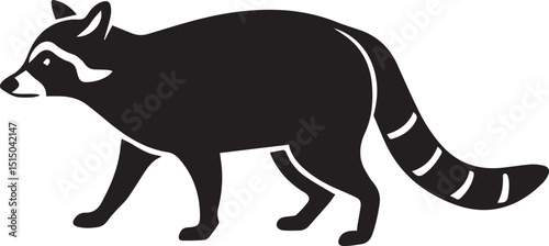 Raccoon Silhouette Walking with Bushy Tail and Pointed Ears Flat Black Design