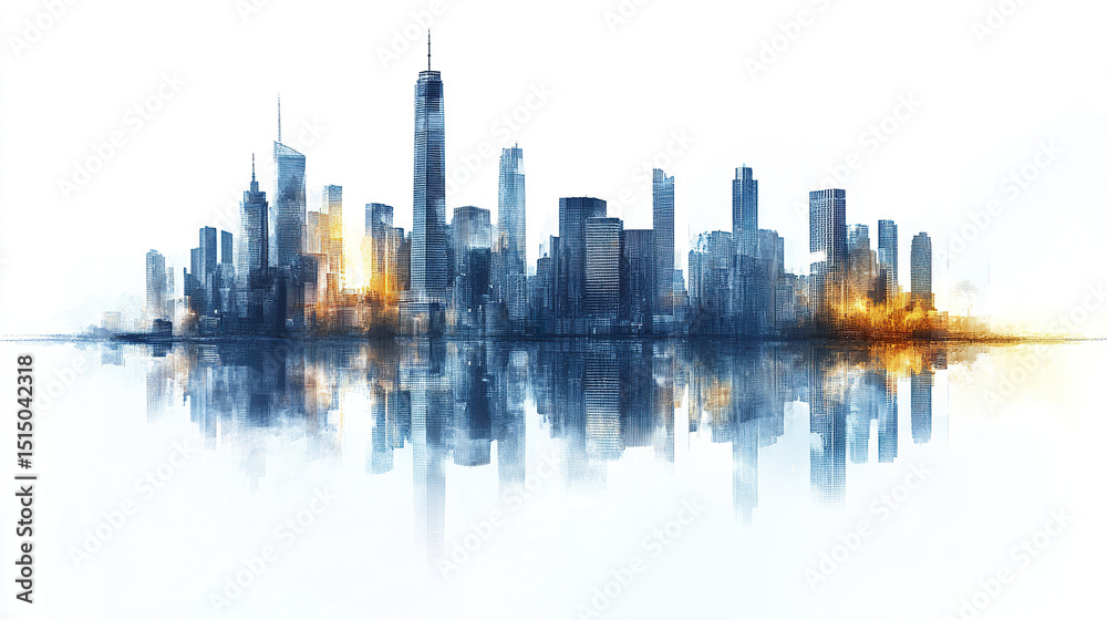 Obraz premium stunning abstract city skyline reflecting water, showcasing modern architecture and vibrant