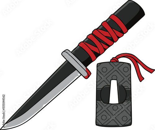Black blade redwrapped hilt  patterned sheath