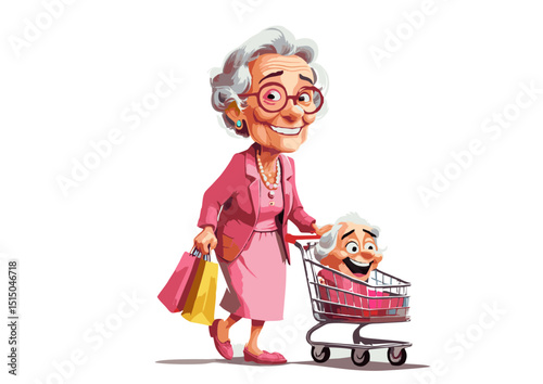 Delightful Senior Citizen Shopping Spree A Charming Illustration of Elderly Couple Enjoying Retail Therapy