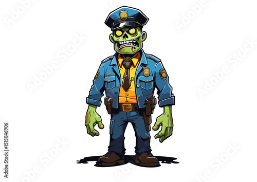 Undead Law Enforcement Officer A Spooky Cartoon Illustration of a Zombie Policeman