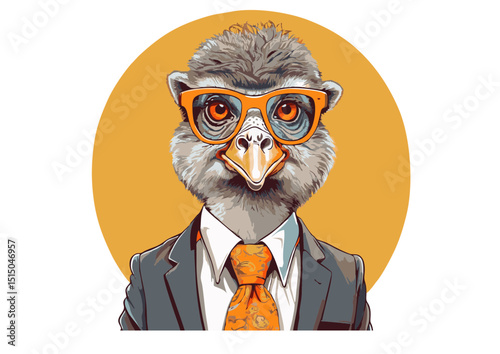 Ostrich in Suit and Glasses A Hilarious and Stylish Bird Illustration