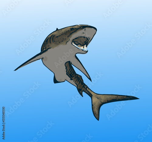 This image is animal ilustration of Tiger shark fish vector Aqua sea , great picture for logo icon or mascot or educational 