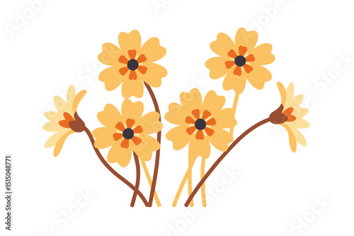 Cheerful Yellow Flowers Illustration - Springtime Floral Design Element - Isolated Botanical Image for Crafts and Creative Projects- Nature Inspired Art