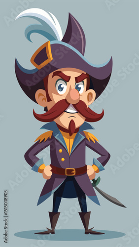 Cartoon illustration of a pirate captain character with a hat and swashbuckling attitude