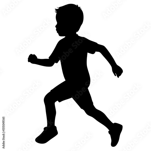 A silhouette boy running  on white backgound