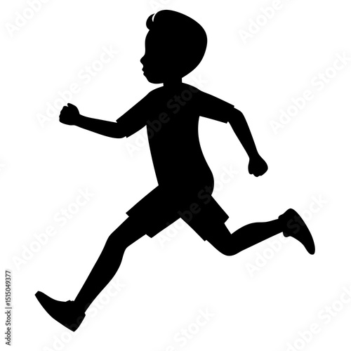 Silhouette boy running  on white backgound